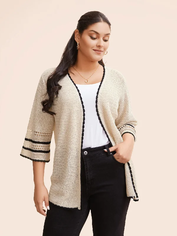 oversized women cardigan for a trendy and cozy lookSolid Contrast Trim Bell Sleeve Cardigan