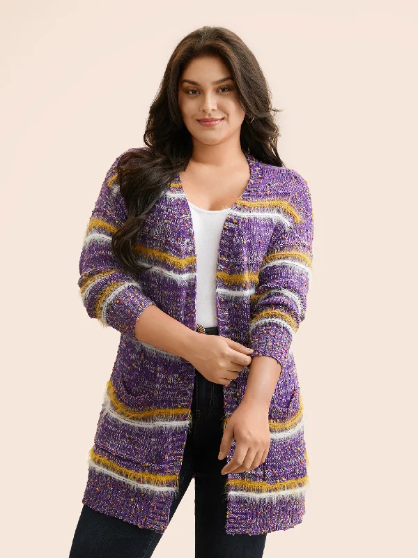 cable knit women cardigan with intricate patternsStriped Contrast Texture Fluffy Cardigan cable knit women cardigan with intricate patternsStriped Contrast Texture Fluffy Cardigan