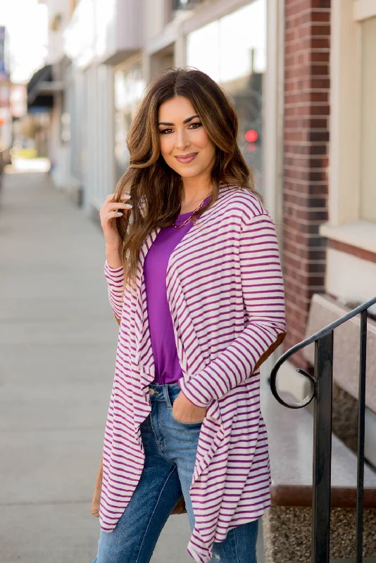 sequin embellished women cardigan for special occasionsStriped Waterfall Elbow Patch Cardigan sequin embellished women cardigan for special occasionsStriped Waterfall Elbow Patch Cardigan