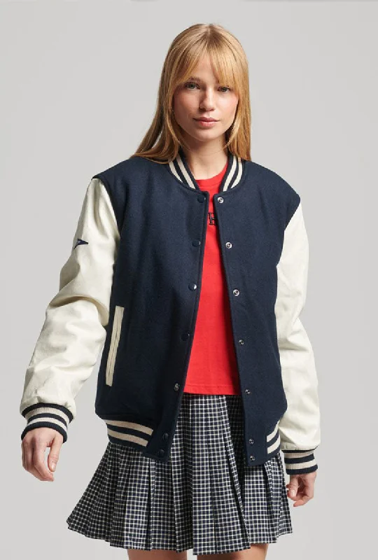 Women's longline double - breasted camel coats for a sophisticated lookSUPERDRY VARSITY BOMBER JACKET Women's longline double - breasted camel coats for a sophisticated lookSUPERDRY VARSITY BOMBER JACKET