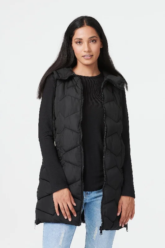 Water - resistant women's trench coats with adjustable cuffs for rainy daysPadded Longline Gilet with Hood Water - resistant women's trench coats with adjustable cuffs for rainy daysPadded Longline Gilet with Hood