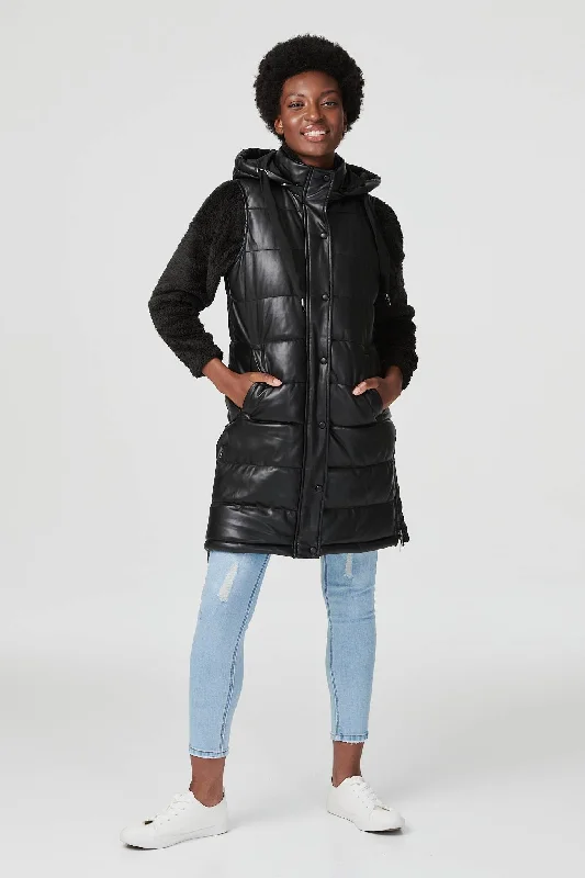 Shearling - lined women's leather coats for ultimate warmth and luxuryPadded Zip Front Gilet with Hood Shearling - lined women's leather coats for ultimate warmth and luxuryPadded Zip Front Gilet with Hood