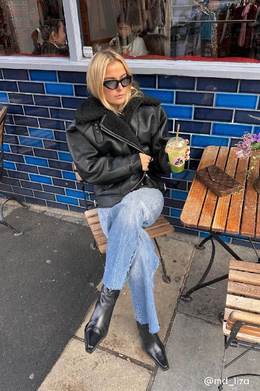 v neck women cardigan to elongate the necklineOVERSIZED SHERPA AVIATOR JACKET