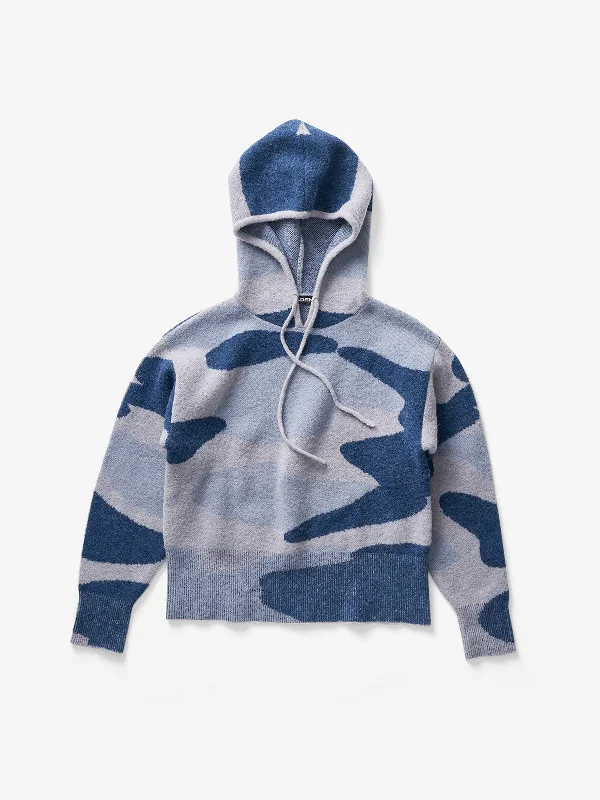 Women's knee - length wool blend coats with a fur collar for added warmthW CHALET HOODIE - Blue Fog Camo Women's knee - length wool blend coats with a fur collar for added warmthW CHALET HOODIE - Blue Fog Camo