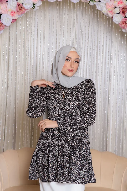 long length women cardigan with side slitsWillow Floral Ruffle Top- Black & Sage