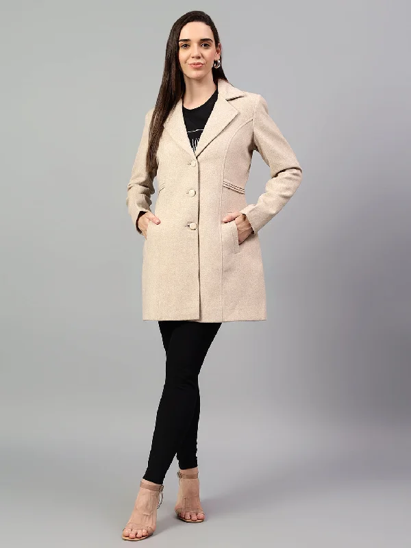 Embroidered women's cotton coats in a bohemian pattern for a unique designWomen's Beige Solid Full Sleeves Winter Long Coat Embroidered women's cotton coats in a bohemian pattern for a unique designWomen's Beige Solid Full Sleeves Winter Long Coat