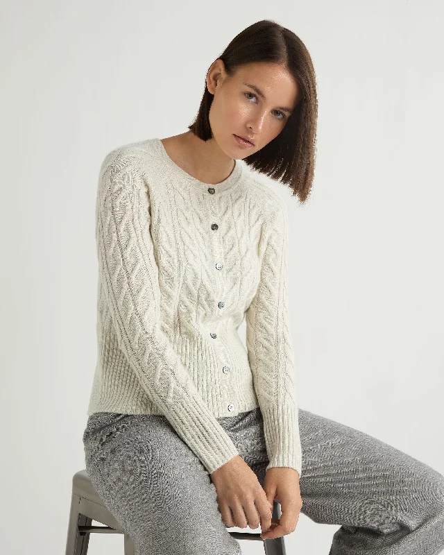 hooded women cardigan for added warmth and styleWomen's Myla Cable Cashmere Cardigan With Lurex Snow Grey Sparkle hooded women cardigan for added warmth and styleWomen's Myla Cable Cashmere Cardigan With Lurex Snow Grey Sparkle