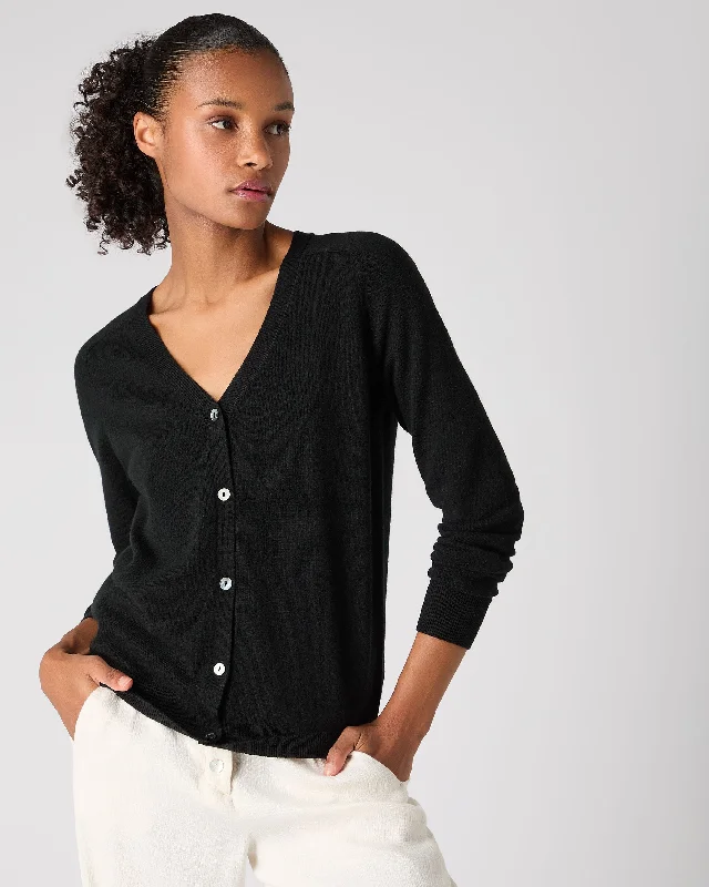 plus size women cardigan for comfortable layeringWomen's Lara V Neck Cashmere Cardigan Black