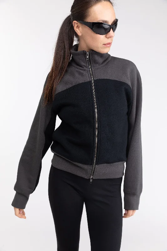 oversized women cardigan for a trendy and cozy lookCOLOUR BLOCK ZIP-UP JACKET