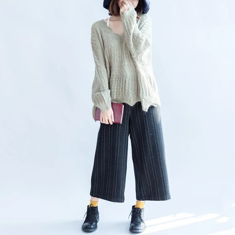 Cropped Women's Angora Blend Sweaters for a Trendy Look2017gray green cable knit blouse ruffles baggy loose long sleeve sweaters casual