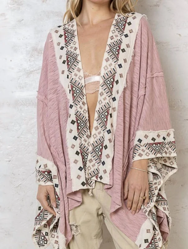 Women's Long Sleeve Turtleneck Cashmere SweatersAmelia Kimono In Mauve