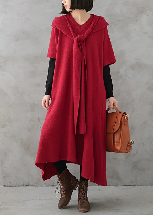 A - Line Women's Merino Wool Sweater Dresses in Classic StylesBeautiful Red V Neck Side Open Cashmere Knit Holiday Sweater Dress Fall A - Line Women's Merino Wool Sweater Dresses in Classic StylesBeautiful Red V Neck Side Open Cashmere Knit Holiday Sweater Dress Fall