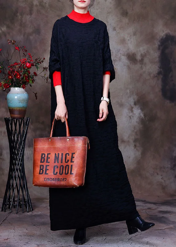 Mini - Length Women's Chunky Knit Sweater Dresses in Bold HuesBlack Bat wing Sleeve Knit Long Sweater Winter Mini - Length Women's Chunky Knit Sweater Dresses in Bold HuesBlack Bat wing Sleeve Knit Long Sweater Winter