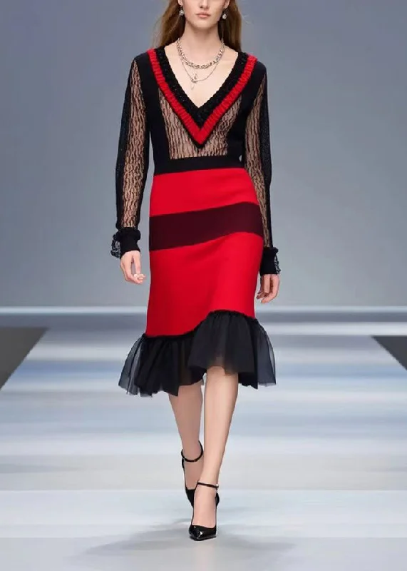 Sleeveless Women's Silk Blend Sweater Dresses for a Sophisticated LookBlack Patchwork Tulle Sweater Dress V Neck Fall Sleeveless Women's Silk Blend Sweater Dresses for a Sophisticated LookBlack Patchwork Tulle Sweater Dress V Neck Fall