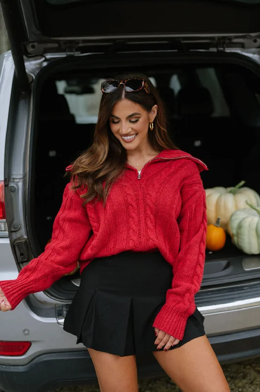 Plus Size Women's Sequined Sweaters for Special OccasionsBradley Cable Knit Pullover- Red Plus Size Women's Sequined Sweaters for Special OccasionsBradley Cable Knit Pullover- Red