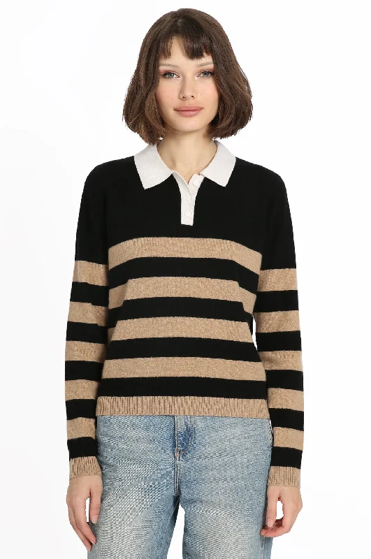 Plus Size Women's Sequined Sweaters for Special OccasionsCASHMERE RUGBY STRIPE POLO