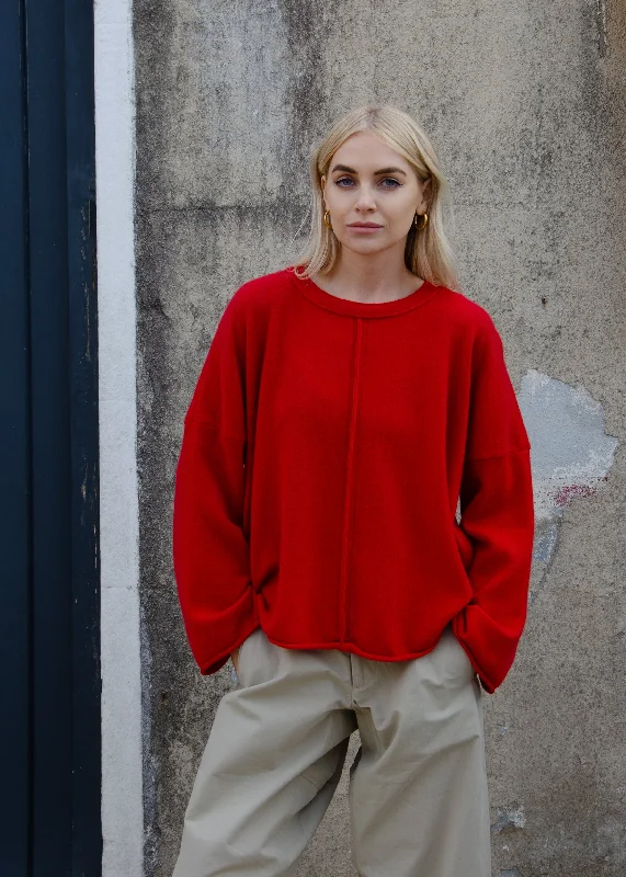 V - Neck Women's Ribbed Wool Sweaters for FallCashmere sweater | Bright Red
