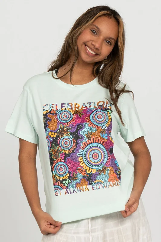 Organic Cotton Women T Shirt for Eco - Conscious WearersCelebration (Full Print) Seafoam Cotton Crew Neck Women’s T-Shirt