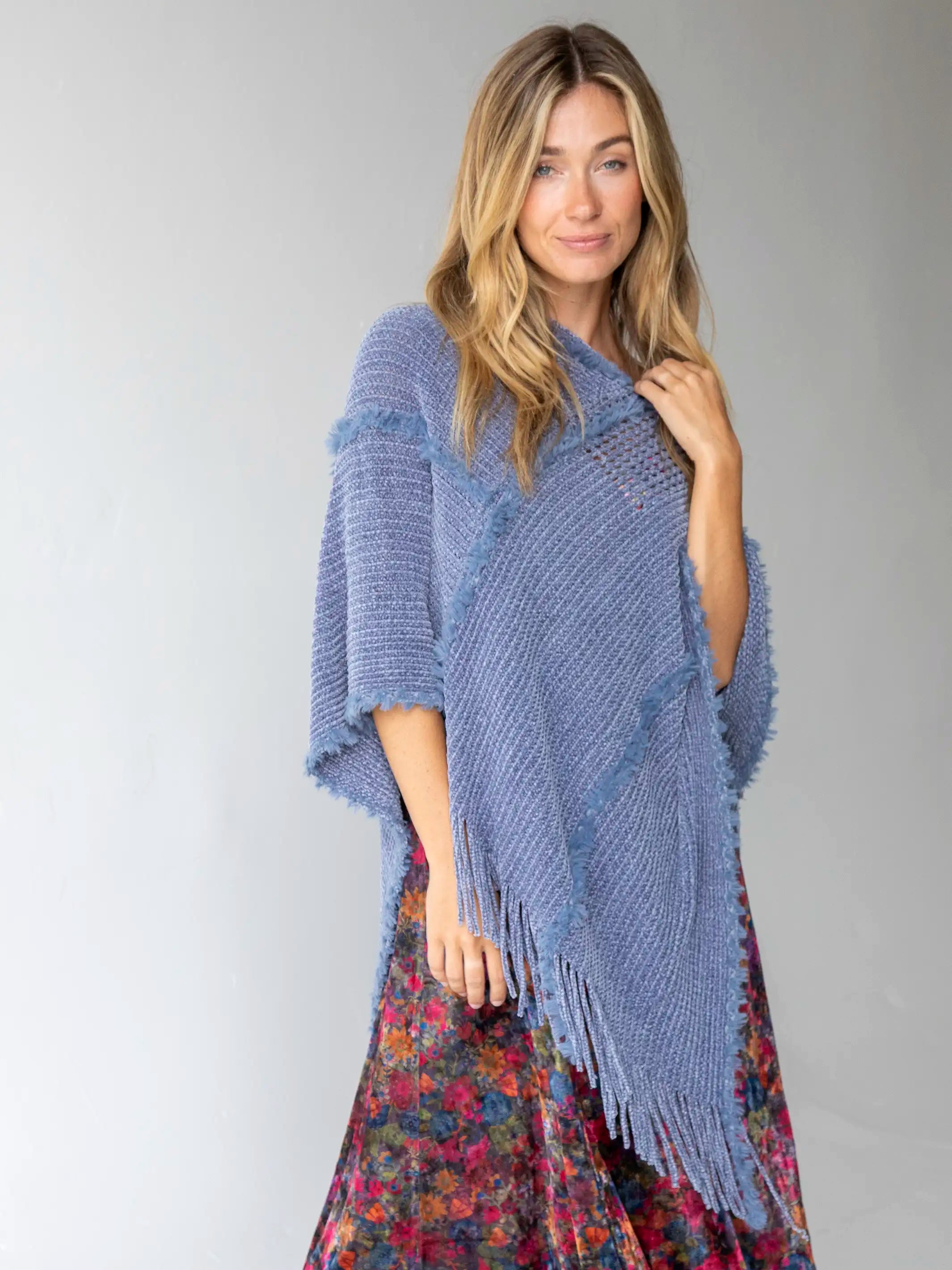Plus Size Women's Open - Front Cardigan Style Sweater DressesChenille Poncho Scarf - Light Blue Plus Size Women's Open - Front Cardigan Style Sweater DressesChenille Poncho Scarf - Light Blue
