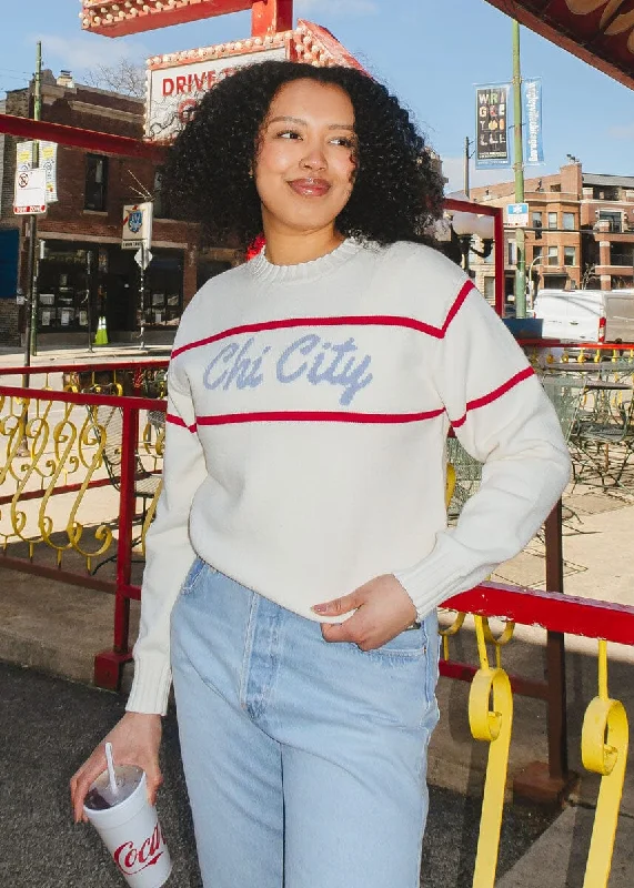 Split - Hem Women's Linen Blend Sweaters for SpringChi City Varsity Stripe Sweater