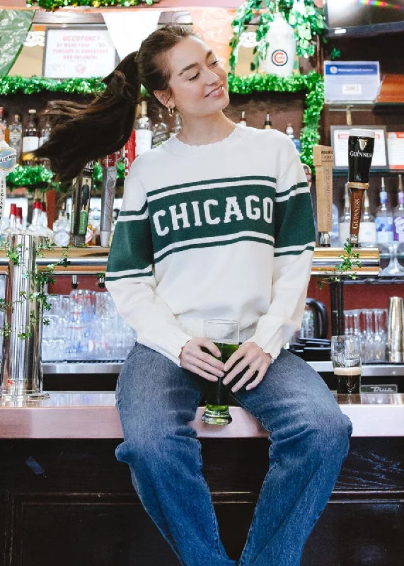 High - Low Hem Women's Cashmere - Blended SweatersChicago Triple Stripe Sweater - Green High - Low Hem Women's Cashmere - Blended SweatersChicago Triple Stripe Sweater - Green