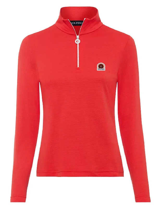 Plus Size Women's Tunic - Style Sweater Dresses with PocketsClassic Tricolor Troyer Sweater In Red Plus Size Women's Tunic - Style Sweater Dresses with PocketsClassic Tricolor Troyer Sweater In Red
