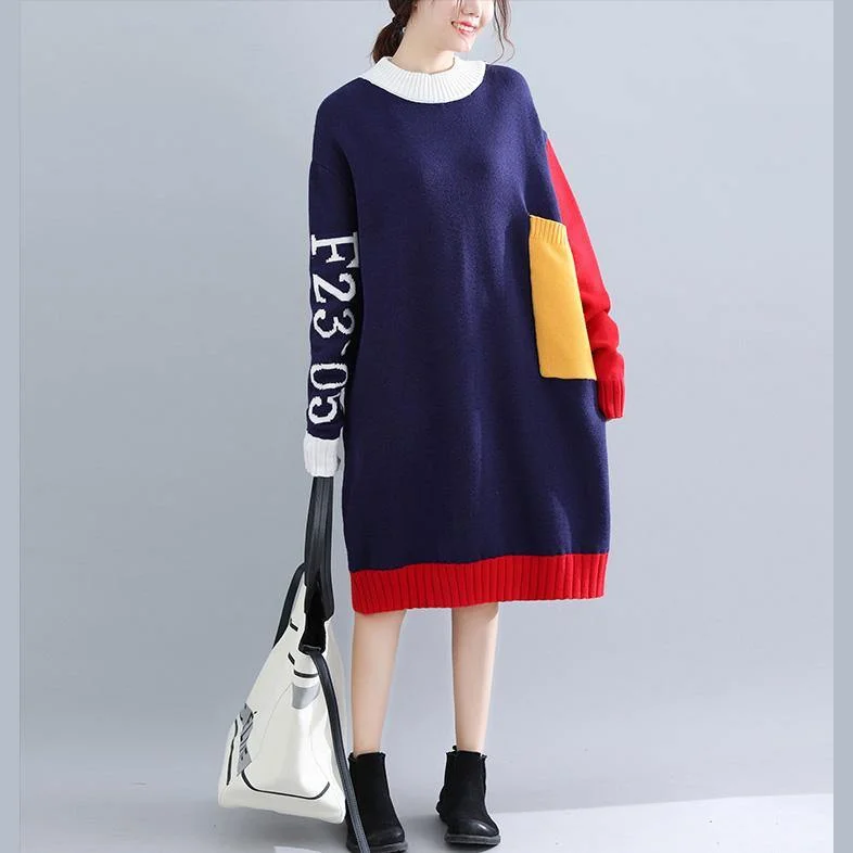 Plus Size Women's Oversized Chunky Knit SweatersCute blue o neck Sweater weather Vintage patchwork Tejidos knit dress autumn Plus Size Women's Oversized Chunky Knit SweatersCute blue o neck Sweater weather Vintage patchwork Tejidos knit dress autumn