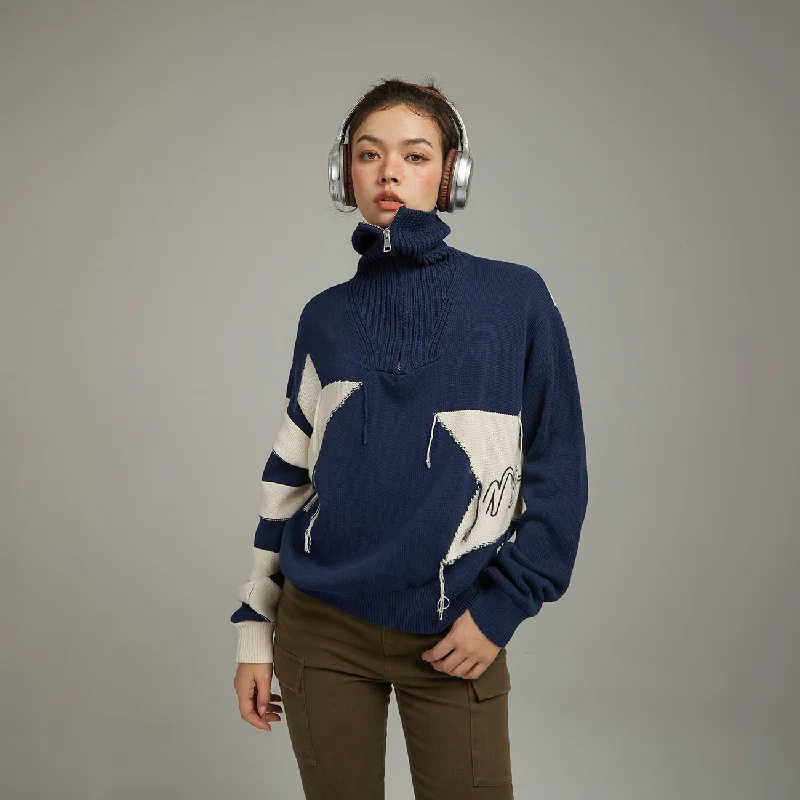 Mock Neck Women's Alpaca Wool Sweaters in Earth TonesHigh Neck Half Zip-Up Star Knit Sweater Mock Neck Women's Alpaca Wool Sweaters in Earth TonesHigh Neck Half Zip-Up Star Knit Sweater