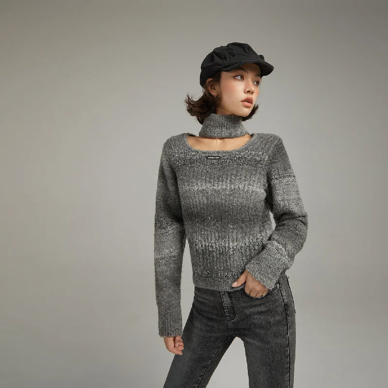 Cropped Women's Angora Blend Sweaters for a Trendy LookFront Cut Out High Neck Knit Sweater Cropped Women's Angora Blend Sweaters for a Trendy LookFront Cut Out High Neck Knit Sweater