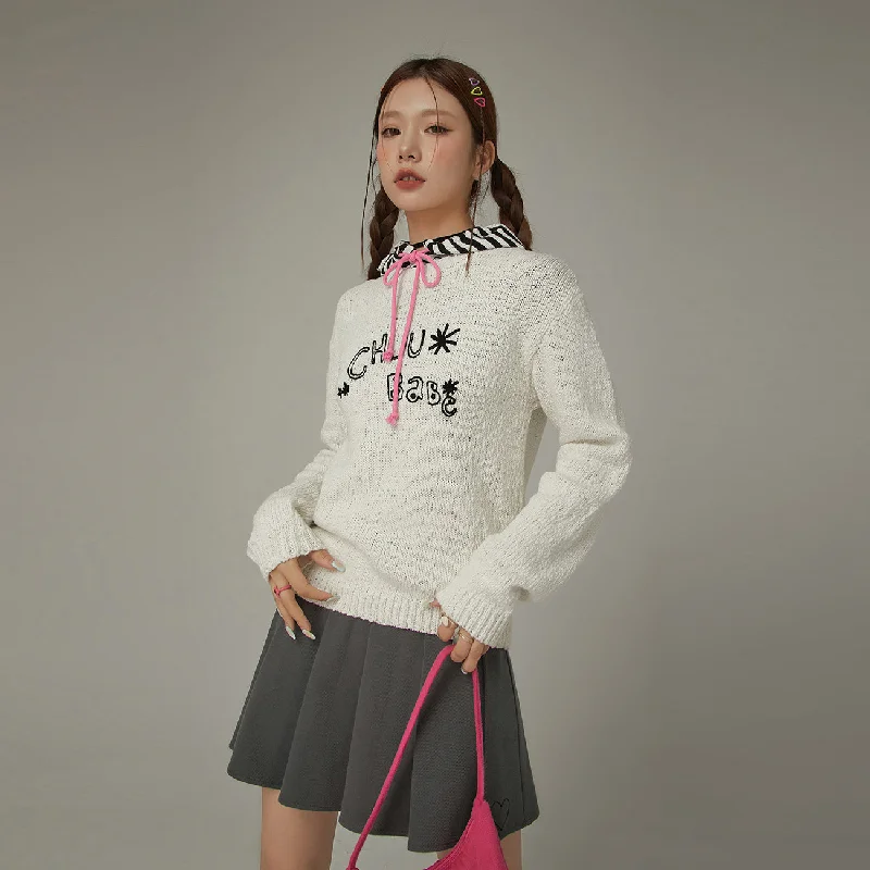 Bell - Sleeve Women's Mohair - Wool Blend SweatersMacaron Color Logo Knit Sweater