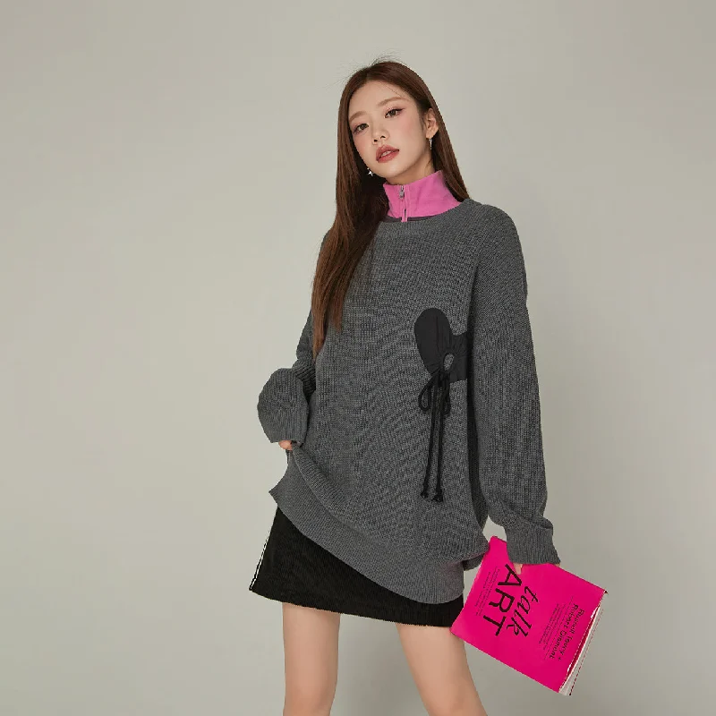 Plus Size Women's Embroidered Sweaters in Ethnic StylesHeart String Loose Fit Knit Sweater Plus Size Women's Embroidered Sweaters in Ethnic StylesHeart String Loose Fit Knit Sweater