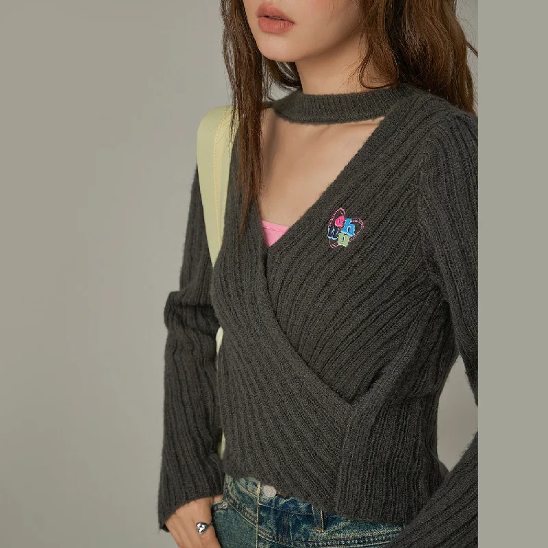 Plus Size Women's Belted Cable Knit SweatersRainbow Logo Twist Ribbed Knit Sweater