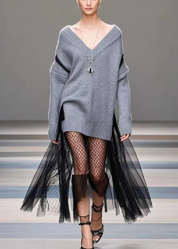 Wrap - Style Women's Lambswool Sweater Dresses in Elegant ShadesDIY Grey Oversized Patchwork Tulle Warm Sweater Dress Winter Wrap - Style Women's Lambswool Sweater Dresses in Elegant ShadesDIY Grey Oversized Patchwork Tulle Warm Sweater Dress Winter