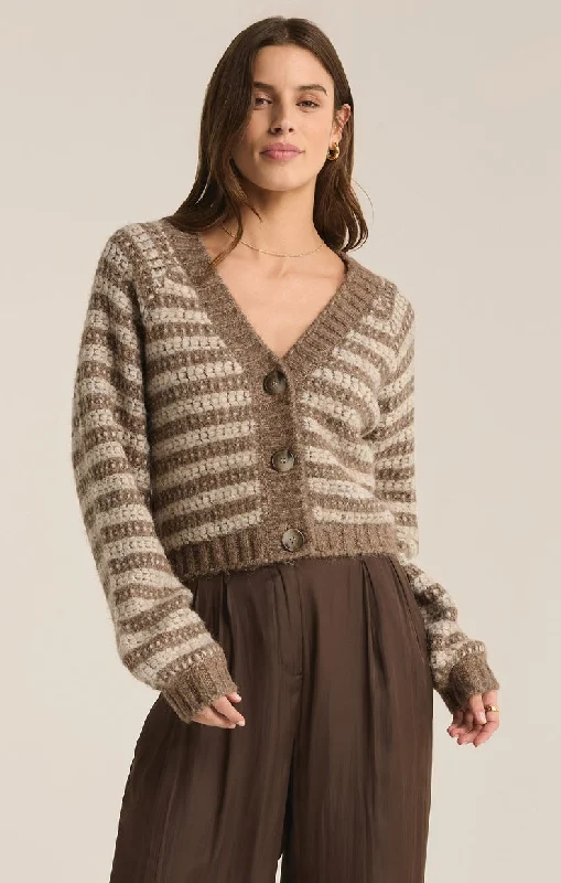 V - Neck Women's Ribbed Wool Sweaters for FallESME STRIPE CARDI
