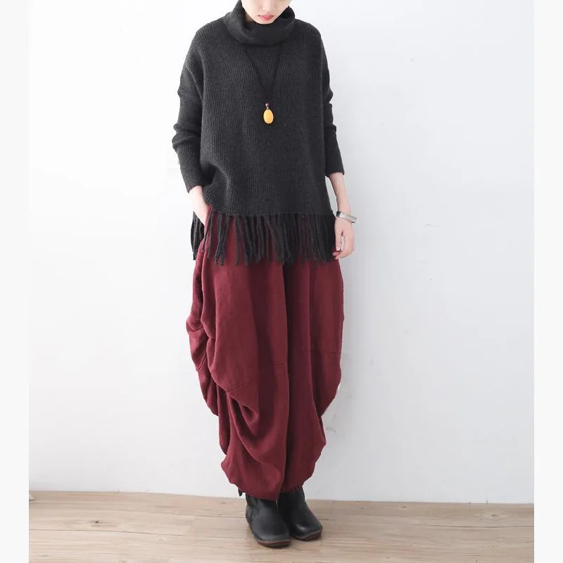 High - Low Hem Women's Cashmere - Blended SweatersFine Dark Gray Knit Sweaters Knitted Tops Elegant Tassel Winter Shirt High - Low Hem Women's Cashmere - Blended SweatersFine Dark Gray Knit Sweaters Knitted Tops Elegant Tassel Winter Shirt