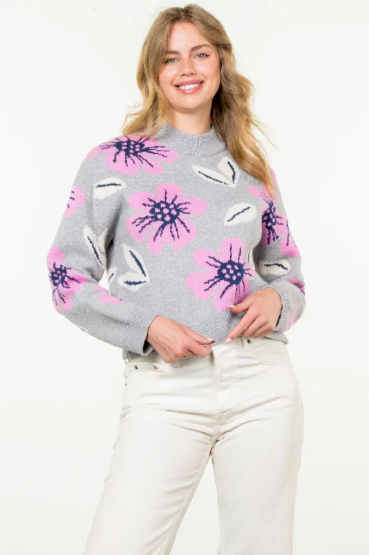 Bell - Sleeve Women's Mohair - Wool Blend SweatersFLOWER KNIT SWEATER