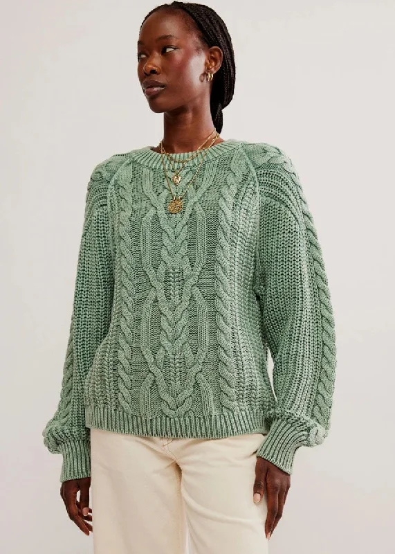 Plus Size Women's Oversized Chunky Knit SweatersFrankie Cable Sweater - Sea Spray