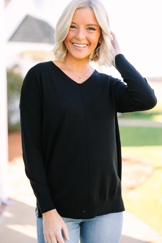Plus Size Women's Side - Slit Sweaters in Bold SolidsGet To Know You Black Tunic