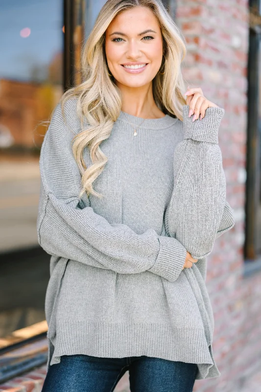 V - Neck Women's Ribbed Wool Sweaters for FallGive You Joy Heather Gray Dolman Sweater