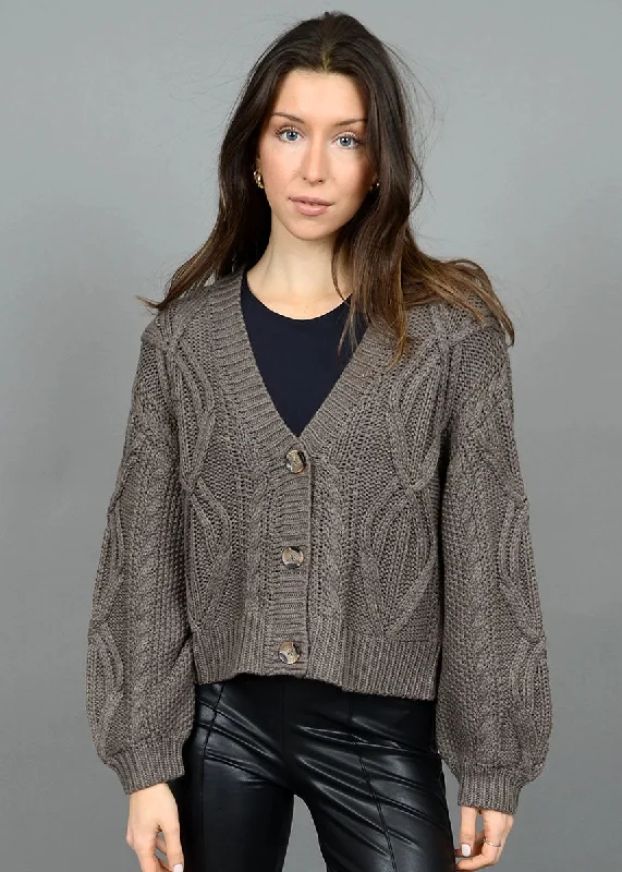 Bell - Sleeve Women's Mohair - Wool Blend SweatersIgnacia V-Neck Cardi - Bark Mel