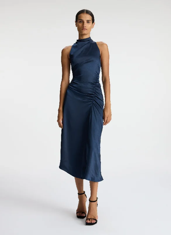 Plus Size Women's Fit - and - Flare Sweater Dresses with Ruffled HemInez Satin Midi Dress Plus Size Women's Fit - and - Flare Sweater Dresses with Ruffled HemInez Satin Midi Dress