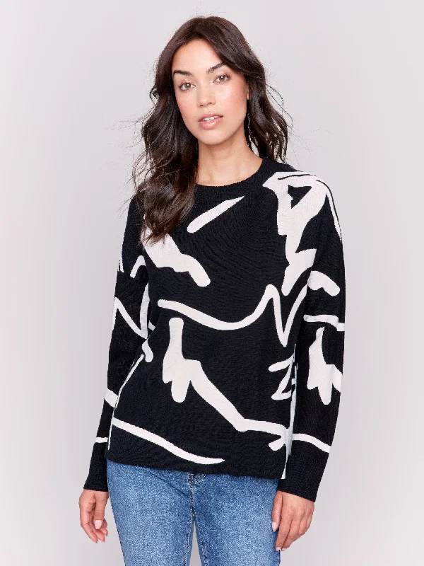 Cropped Women's Angora Blend Sweaters for a Trendy LookJacquard Ottoman Cotton Sweater - Pepper
