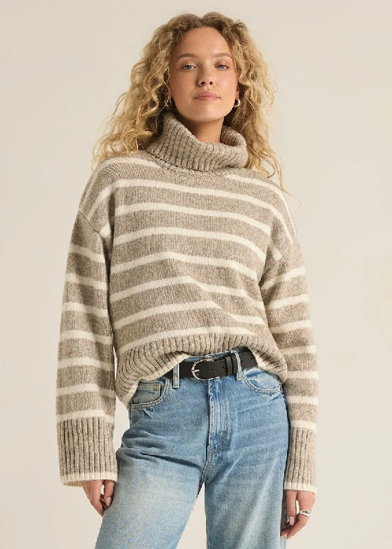 Open - Front Women's Cardigan - Style Mohair SweatersJosephine Stripe Sweater - Heather Taupe Open - Front Women's Cardigan - Style Mohair SweatersJosephine Stripe Sweater - Heather Taupe