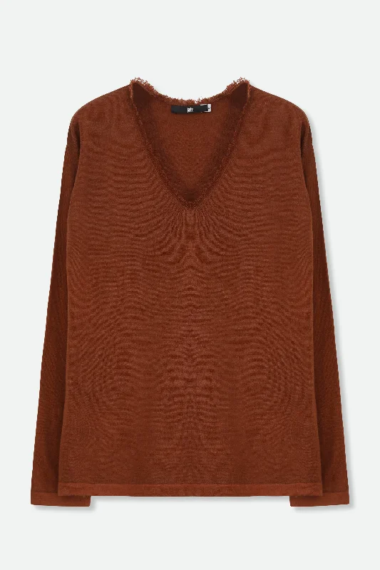 Button - Down Women's Shetland Wool Sweaters in Traditional PatternsROWAN OVAL V FRINGE NECK IN HAND-DYED CASHMERE