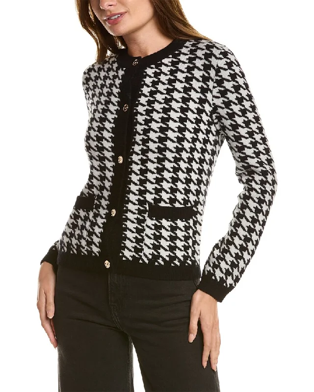 Plus Size Women's Fit - and - Flare Sweater Dresses with Ruffled HemKier+J Houndstooth Wool & Cashmere-Blend Cardigan Plus Size Women's Fit - and - Flare Sweater Dresses with Ruffled HemKier+J Houndstooth Wool & Cashmere-Blend Cardigan