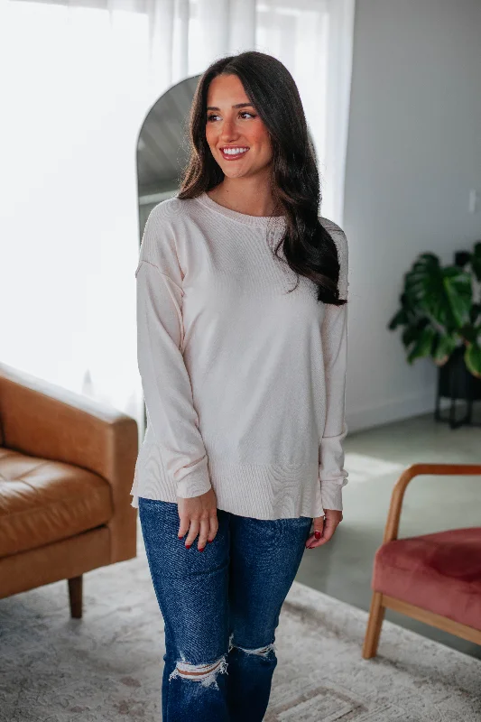 Plus Size Women's Side - Slit Sweaters in Bold SolidsKiersten Sweater - Cream