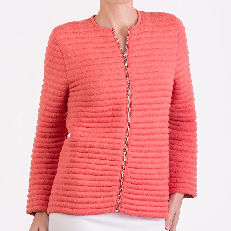 Boat Neck Women's Merino Wool Sweaters in Neutral ShadesKnitted Zip Bomber Jacket in Coral Boat Neck Women's Merino Wool Sweaters in Neutral ShadesKnitted Zip Bomber Jacket in Coral