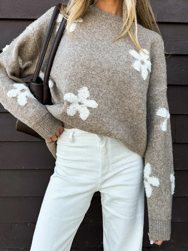Bell - Sleeve Women's Mohair - Wool Blend SweatersHoneybee Floral Sweater