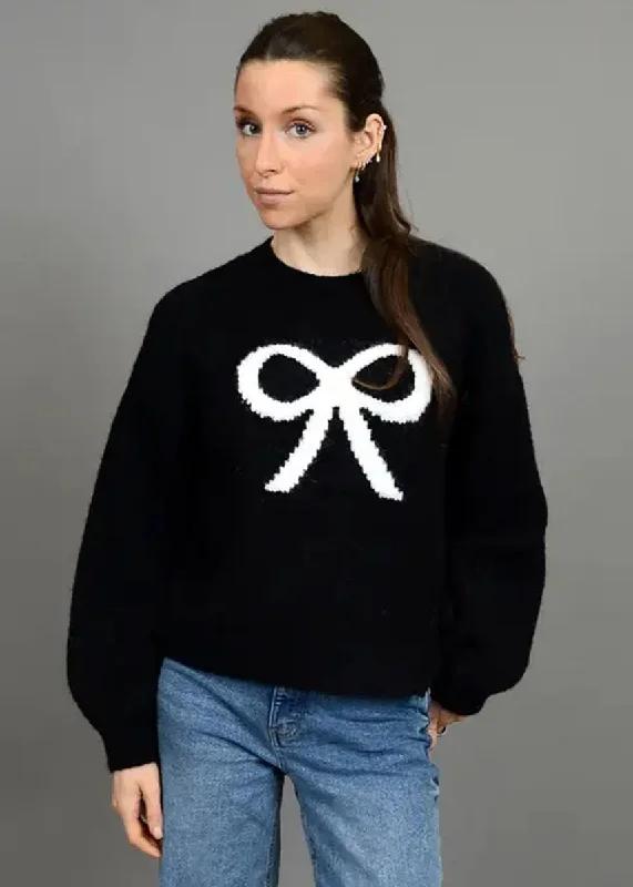 Button - Down Women's Shetland Wool Sweaters in Traditional PatternsLiselotte Bow Crew Neck - Black Button - Down Women's Shetland Wool Sweaters in Traditional PatternsLiselotte Bow Crew Neck - Black