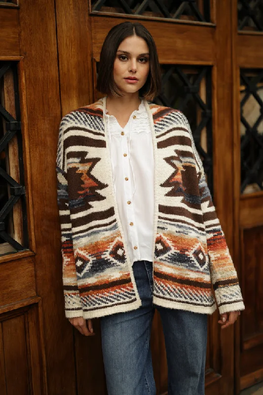Plus Size Women's Ruffled Hem Sweaters in Floral PrintsLONG OPEN CARDI